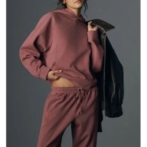 Daily Practice Anthropologie Gold Sparkle Hoodie in Rose Pink Mauve Size Large